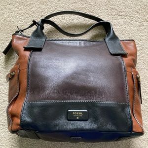 Fossil multi tone leather satchel